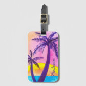 Waterverf Sunset, Ocean, Palm Trees Personalized Bagagelabel (Voorkant (verticaal))
