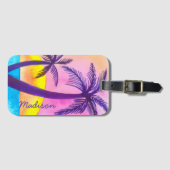 Waterverf Sunset, Ocean, Palm Trees Personalized Bagagelabel (Voorkant (horizontaal))