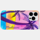 Waterverf Sunset, Ocean, Palm Trees Personalized Case-Mate iPhone Case (Achterkant (horizontaal))