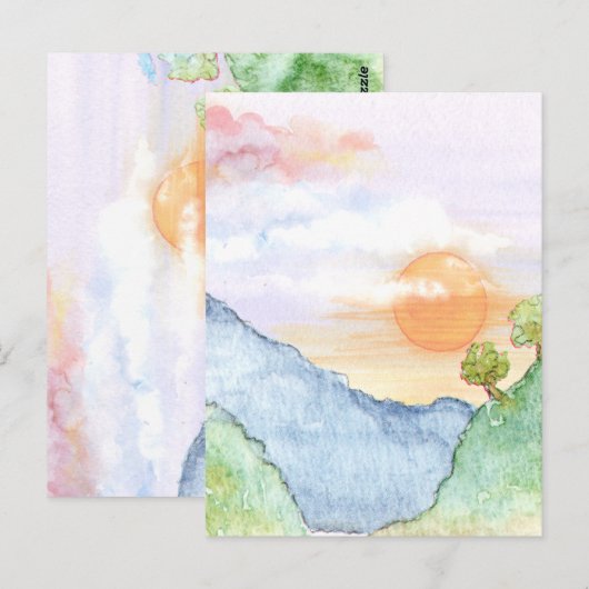 Waterverf Sunset over bergen en bomen Briefkaart (Voorkant / Achterkant)