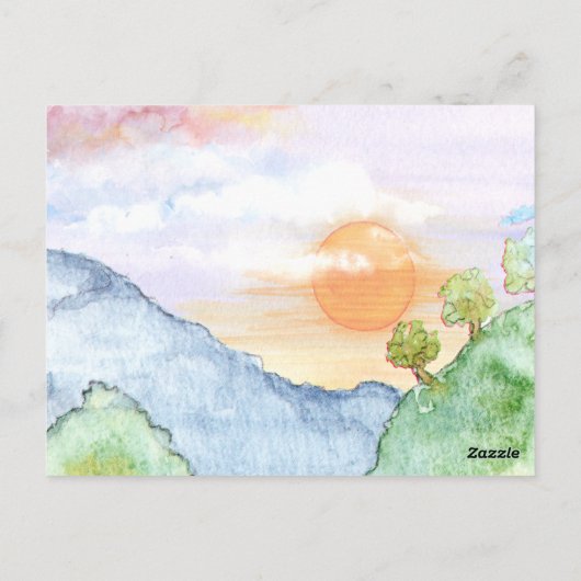 Waterverf Sunset over bergen en bomen Briefkaart (Achterkant)