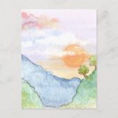 Waterverf Sunset over bergen en bomen Briefkaart (Voorkant)