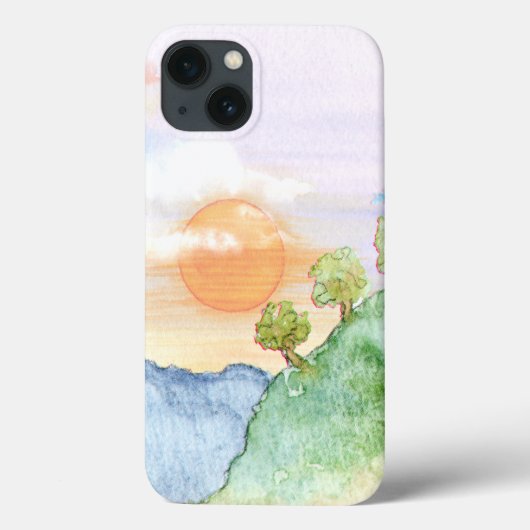Waterverf Sunset over bergen en bomen Case-Mate iPhone Case (Achterkant)