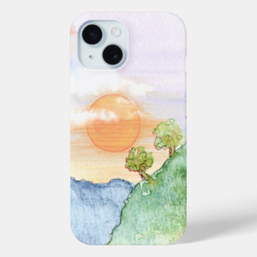 Waterverf Sunset over bergen en bomen Case-Mate iPhone Case (Achterkant)