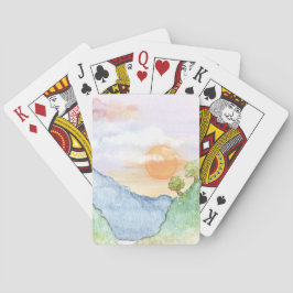Waterverf Sunset over bergen en bomen Pokerkaarten