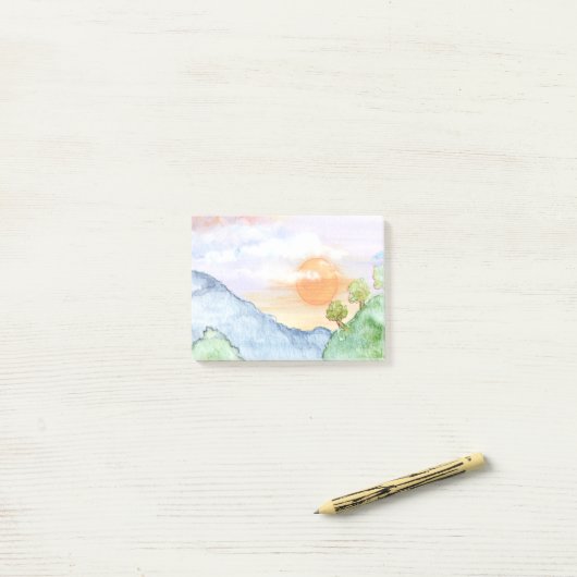 Waterverf Sunset over bergen en bomen Post-it® Notes (Op bureau)