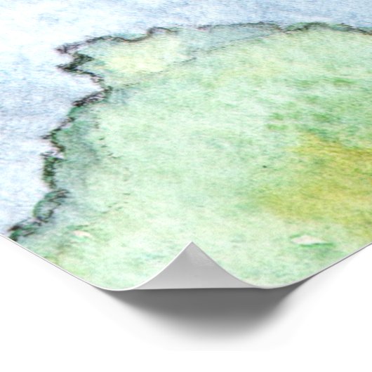 Waterverf Sunset over bergen en bomen Poster (Hoek)