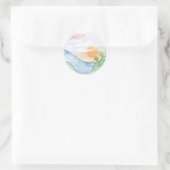 Waterverf Sunset over bergen en bomen Ronde Sticker (Tas)