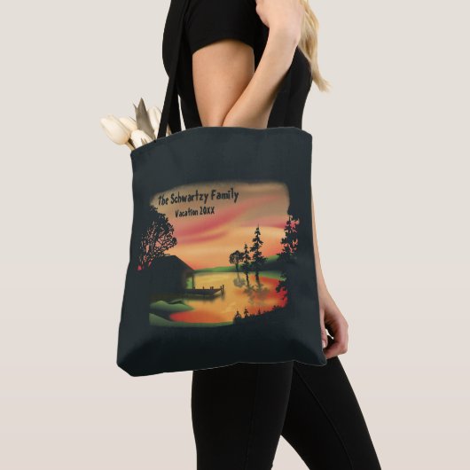 Waterverf  Sunset Ponton Escape Groen Rood Tote Bag (Dichtbij)