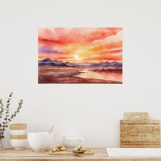 Waterverf Sunset Poster (Keuken)