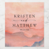 Waterverf Sunset Rustic Wedding Wijn Etiket (Enkel label)
