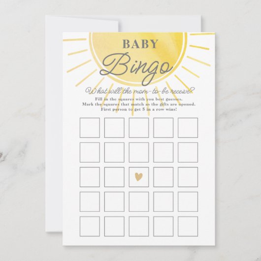 Waterverf Sunshine Baby shower Baby Bingo Kaart (Voorkant)