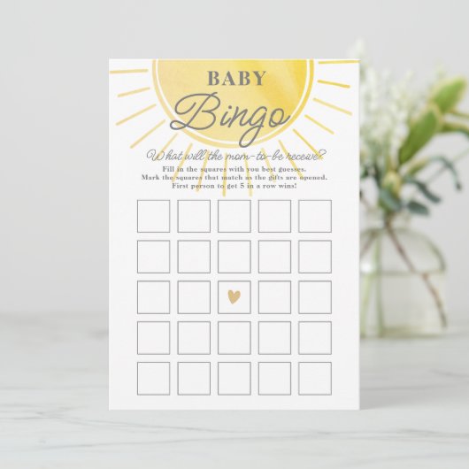 Waterverf Sunshine Baby shower Baby Bingo Kaart (Staand voorkant)