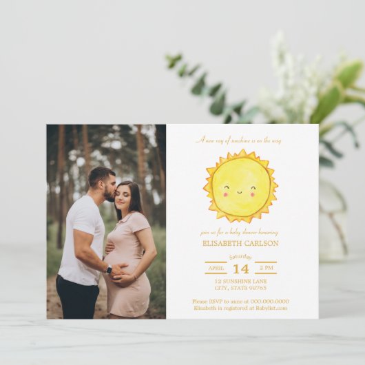 Waterverf Sunshine Baby shower Foto downloaden Kaart (Staand voorkant)