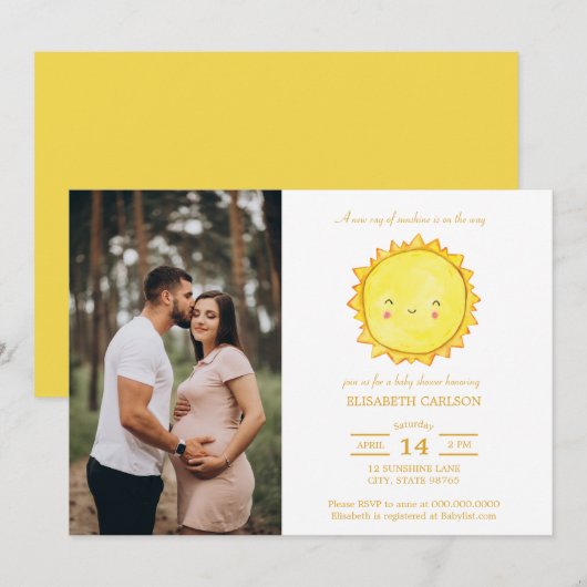 Waterverf Sunshine Baby shower Foto downloaden Kaart (Voorkant / Achterkant)