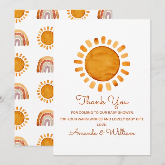 Waterverf Sunshine Baby shower Hartelijk dank Bedankkaart (Voorkant / Achterkant)