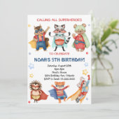 Waterverf superhelden verjaardagsfeestuitnodiging kaart (Staand voorkant)