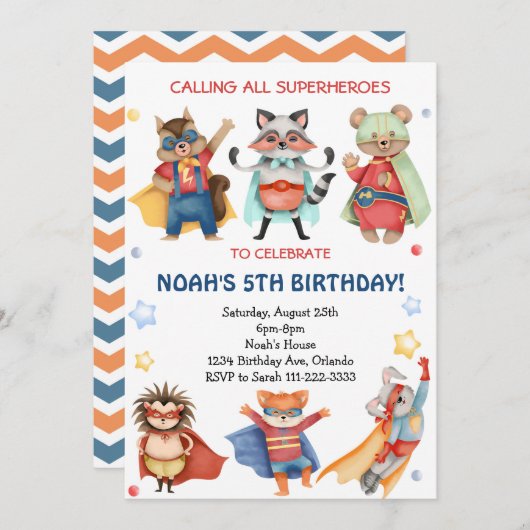 Waterverf superhelden verjaardagsfeestuitnodiging kaart (Voorkant / Achterkant)