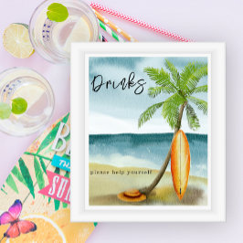 Waterverf surf strand - Drinken Poster