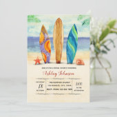 Waterverf surf uitnodiging (Staand voorkant)