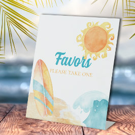 Waterverf Surfboard Beach Party Favoriet Reclamebord Met Voetstuk