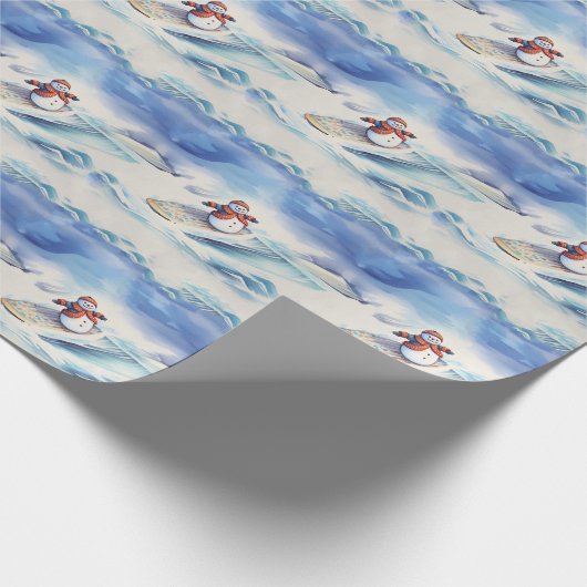 Waterverf Surfen Sneeuwman Cadeaupapier (Hoek)