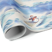 Waterverf Surfen Sneeuwman Cadeaupapier (Rol Hoek)