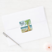 Waterverf surfplank op het strand - dank je vierkante sticker (Envelop)