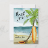 Waterverf surfplank op het strand - dank u bedankkaart (Voorkant)