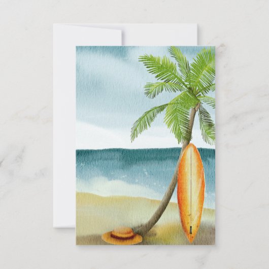 Waterverf surfplank op het strand - dank u bedankkaart (Achterkant)