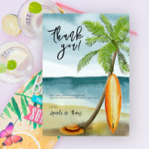 Waterverf surfplank op het strand - dank u