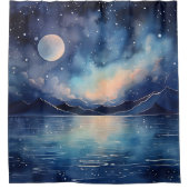 Waterverf Surreal Celestial Zeegezicht Douchegordijn (Voorkant)