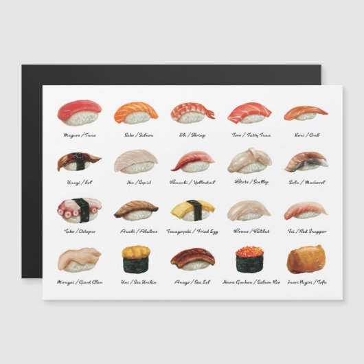 Waterverf Sushi Chart Magnetic Kaart (Voorkant / Achterkant)