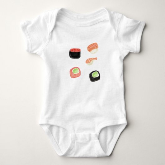 Waterverf Sushi Cucumber Rolls Baby Romper (Voorkant)