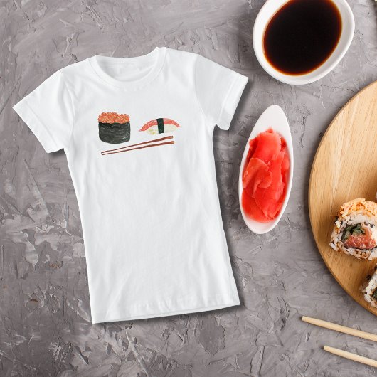 Waterverf Sushi en knuppels T-shirt