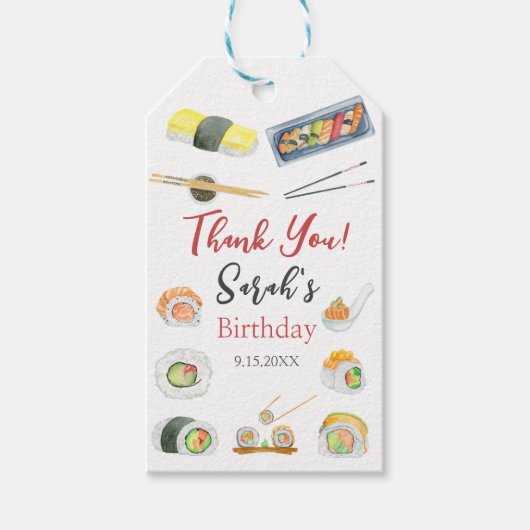 Waterverf Sushi en Sashimi Bedankt Verjaardag Cadeaulabel (Voorkant)