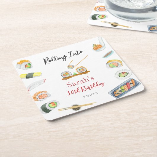 Waterverf Sushi en Sashimi Elke Verjaardag Kartonnen Onderzetters (Schuin)