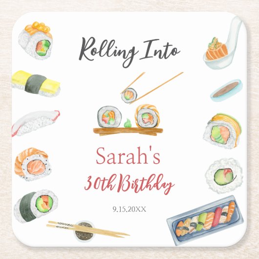 Waterverf Sushi en Sashimi Elke Verjaardag Kartonnen Onderzetters (Voorkant)