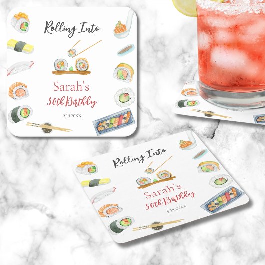 Waterverf Sushi en Sashimi Elke Verjaardag Kartonnen Onderzetters