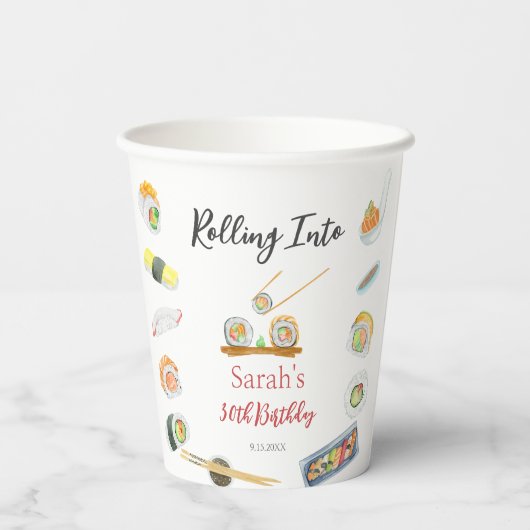 Waterverf Sushi en Sashimi Elke Verjaardag Papieren Bekers (Achterkant)