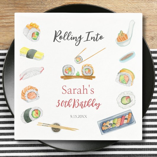 Waterverf Sushi en Sashimi Elke Verjaardag Servet