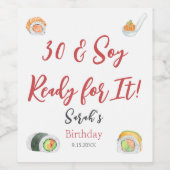 Waterverf Sushi en Sashimi Elke Verjaardag Wijn Etiket (Enkel label)