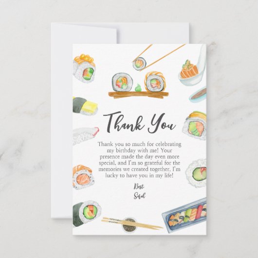 Waterverf Sushi en Sashimi Verjaardag Bedankt (Voorkant)