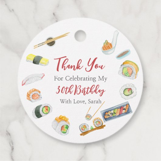 Waterverf Sushi en Sashimi Verjaardag Bedankt Bedankjes Labels (Achterkant)