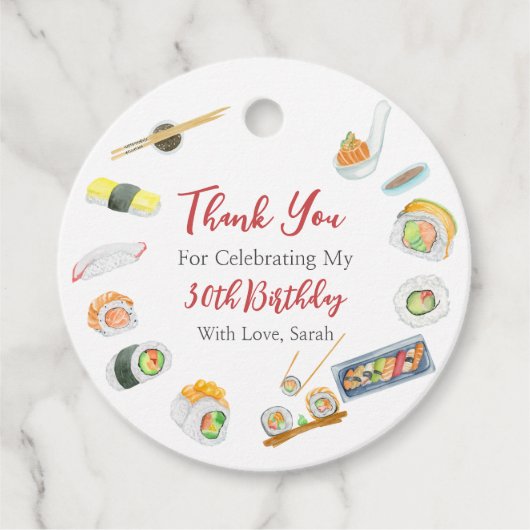 Waterverf Sushi en Sashimi Verjaardag Bedankt Bedankjes Labels (Voorkant)