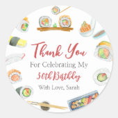 Waterverf Sushi en Sashimi Verjaardag Bedankt Ronde Sticker (Voorkant)