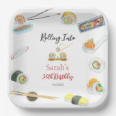 Waterverf Sushi en Sashimi Verjaardag Wit Papieren Bordje (Voorkant)