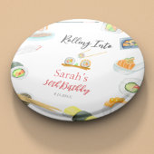 Waterverf Sushi en Sashimi Verjaardag Wit Ronde Button 5,7 Cm