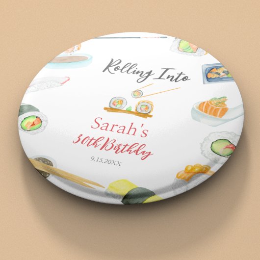 Waterverf Sushi en Sashimi Verjaardag Wit Ronde Button 5,7 Cm