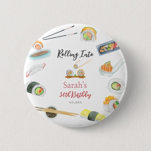 Waterverf Sushi en Sashimi Verjaardag Wit Ronde Button 5,7 Cm (Voorkant)